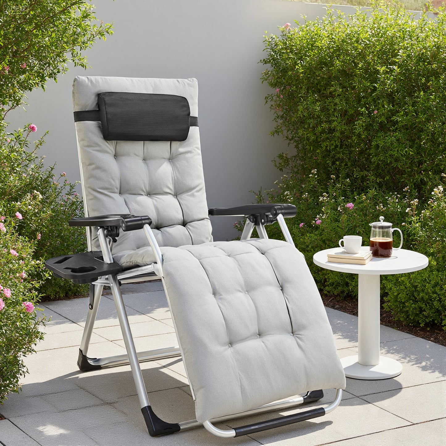 Set of 2 Zero Gravity Portable Recliner Chair with Cup Holder Trays Adjustable Pillow