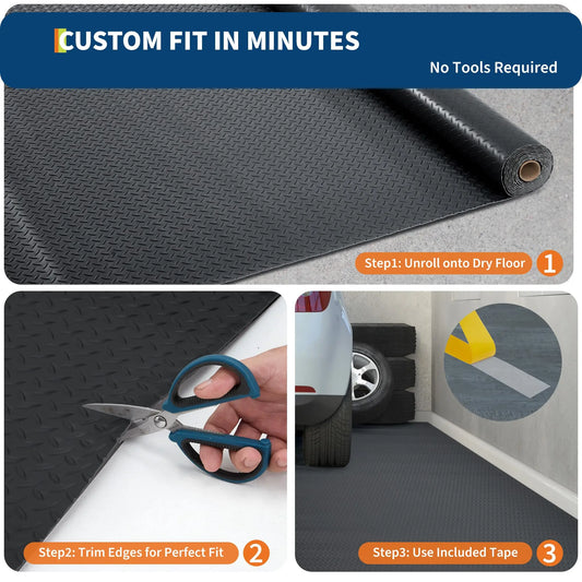 2.8 mm Thickened Non-Slip PVC Garage Floor Mat Roll, Diamond Plate Floor Protector Mat