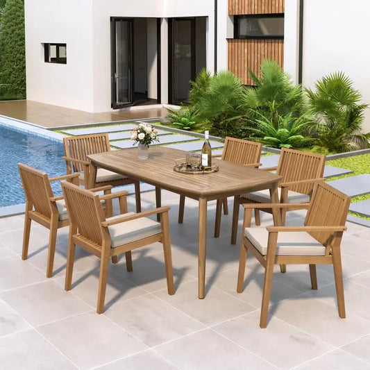 Acacia Outdoor Dining Set Table & 6 Chairs w/ Cushions