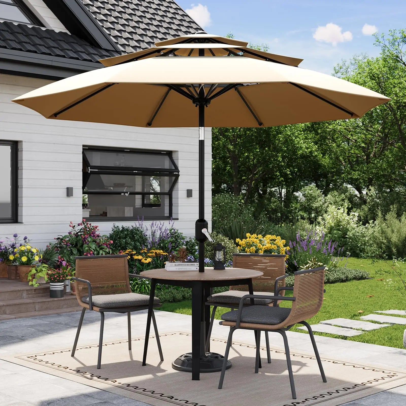 10FT 3-Tier Patio Umbrella Vented Outdoor Table Market Umbrella With C – Suburban Home Goods