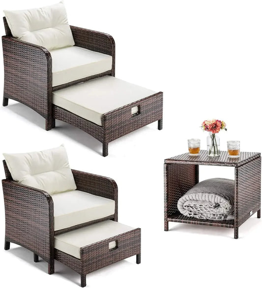5 Piece Wicker Patio Set with Ottomans and Table