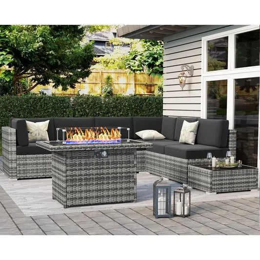 8 Piece Wicker Rattan Sectional Sofa with Coffee Table