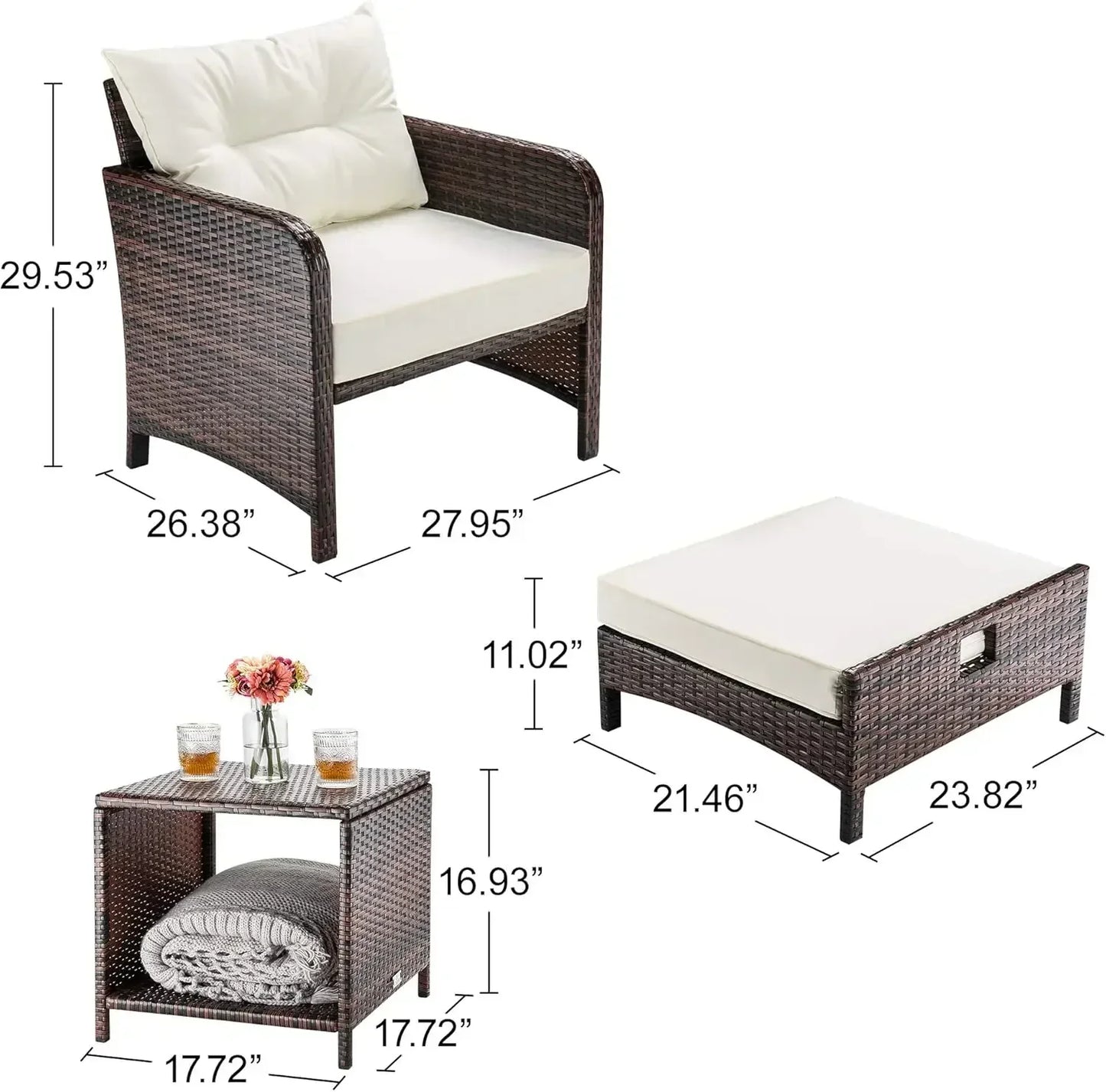 5 Piece Wicker Patio Set with Ottomans and Table