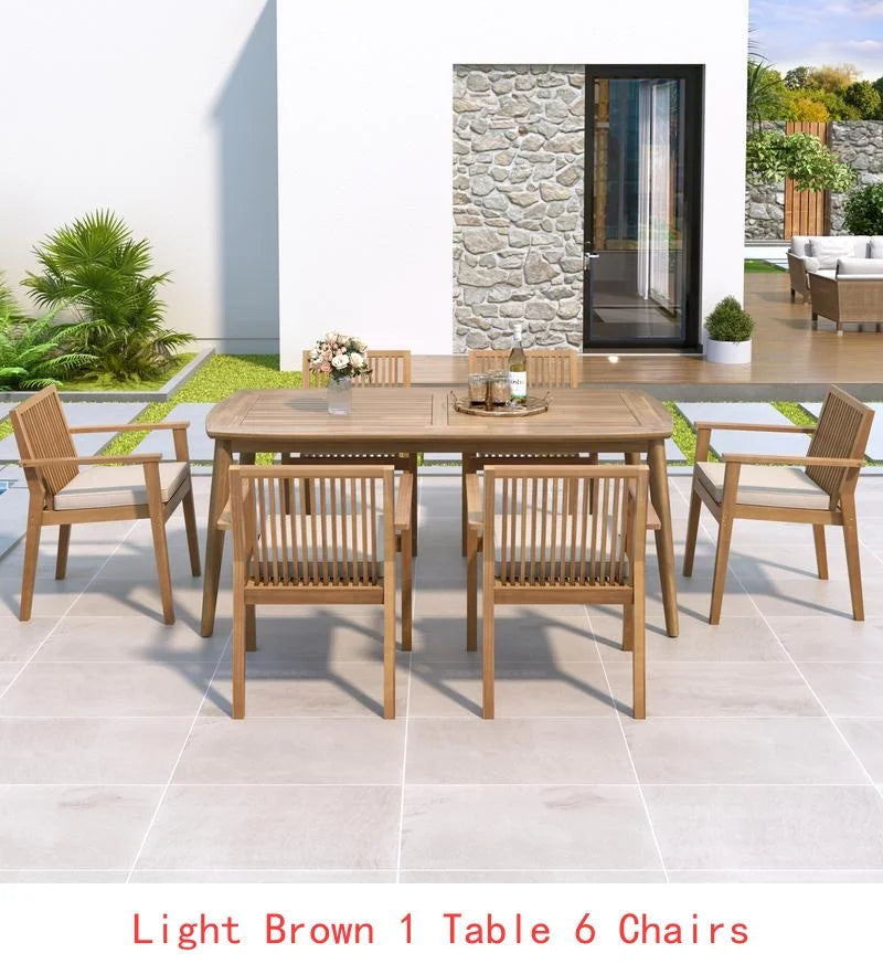 Acacia Outdoor Dining Set Table & 6 Chairs w/ Cushions