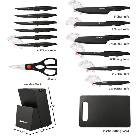 16 Pieces Carbon Steel Knife Set with Cutting Board