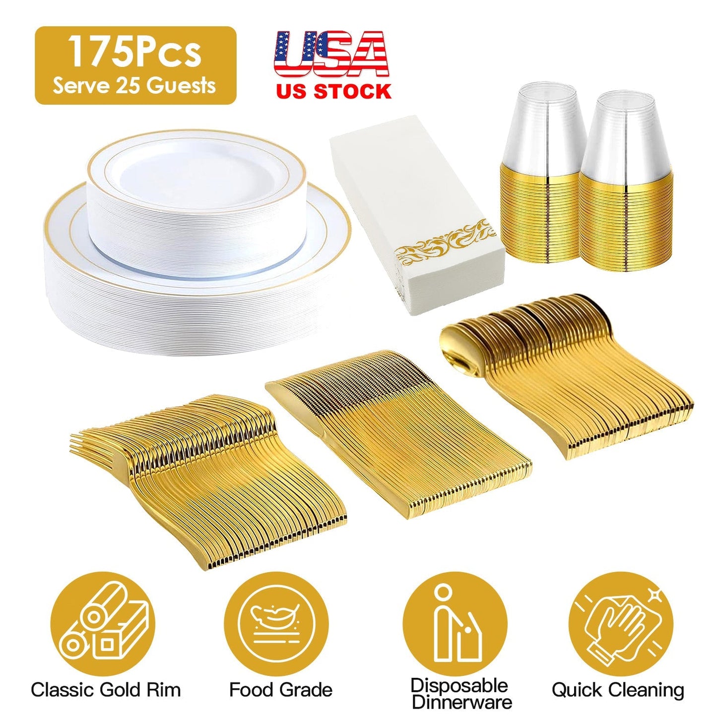 Disposable Gold Dinnerware Set
