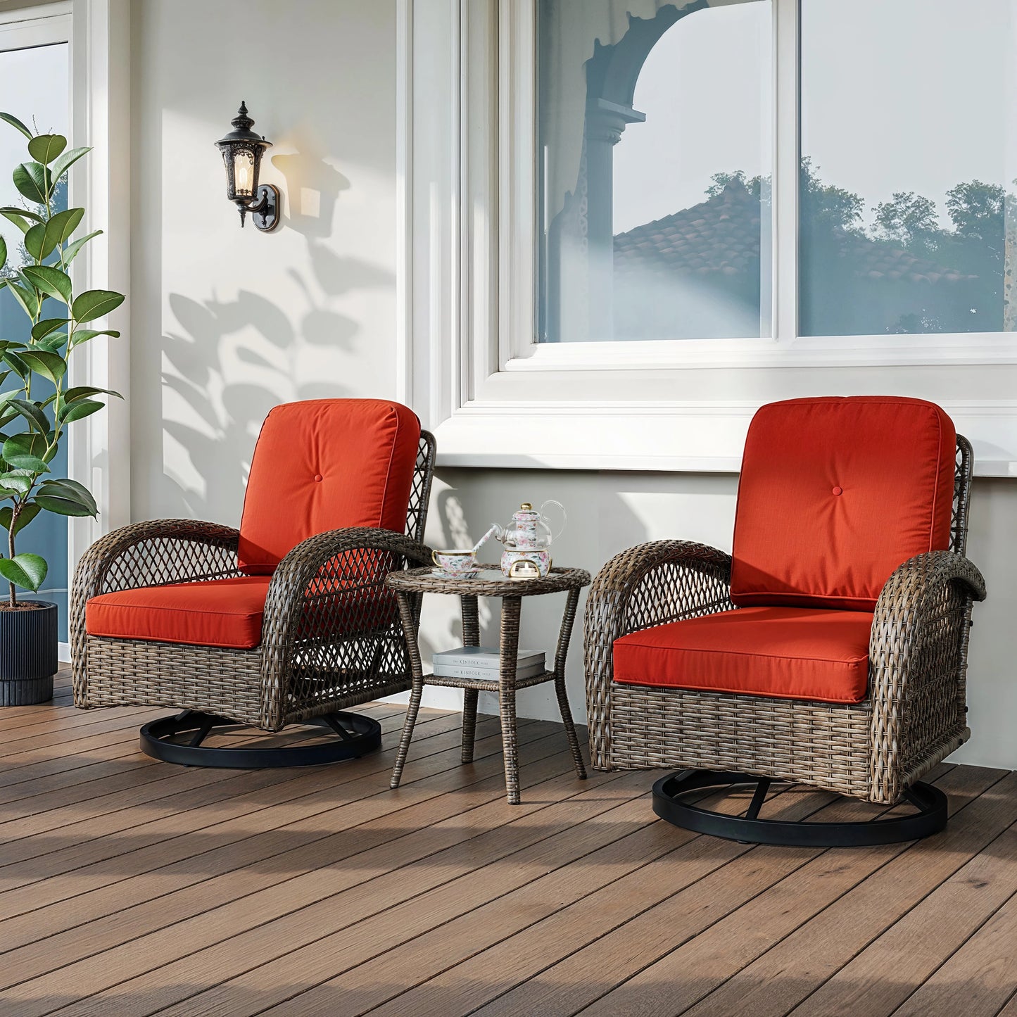 3 Pieces Patio Bisro Set, Rotating Rocking