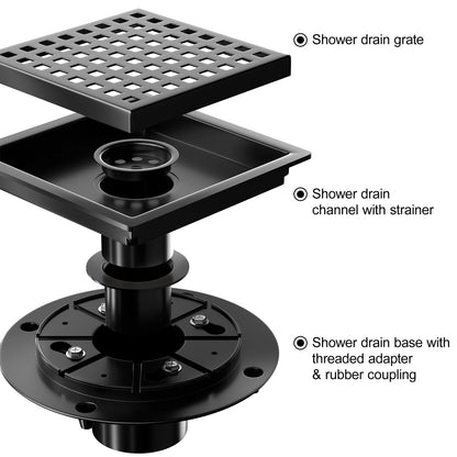 6 Inch Black Square Shower Drain