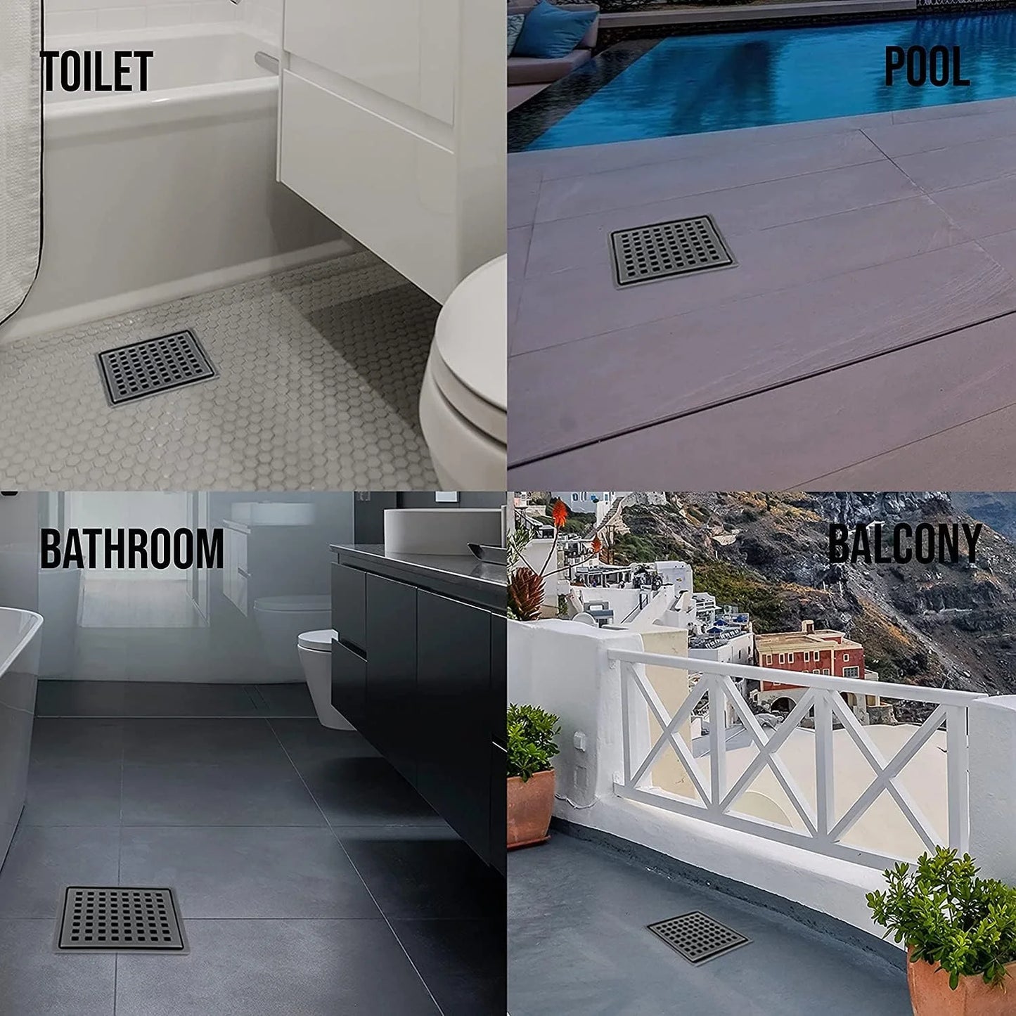6 Inch Black Square Shower Drain