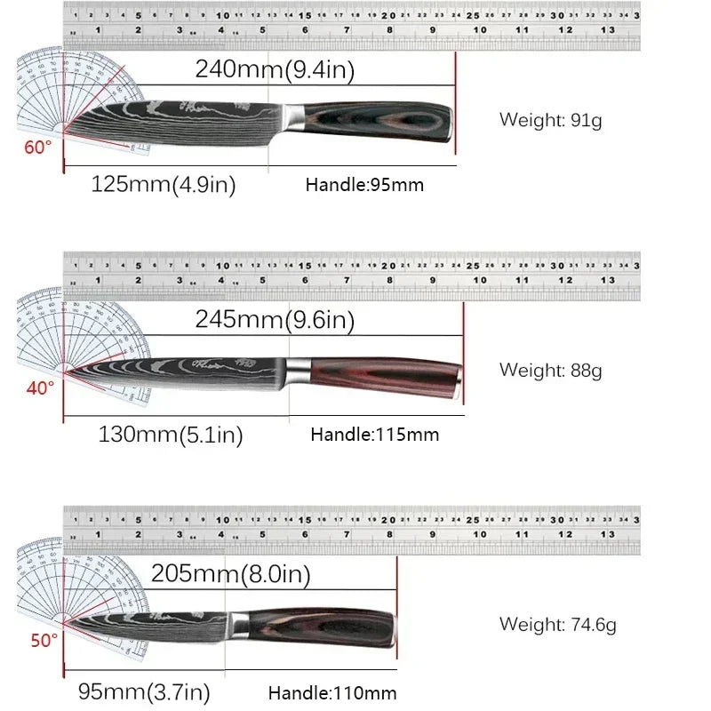 3Piece Knife Set Laser Damascus
