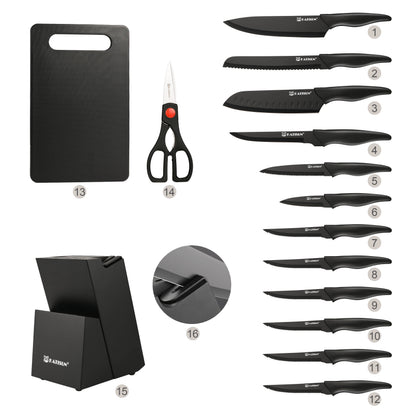 16 Pieces Carbon Steel Knife Set with Cutting Board