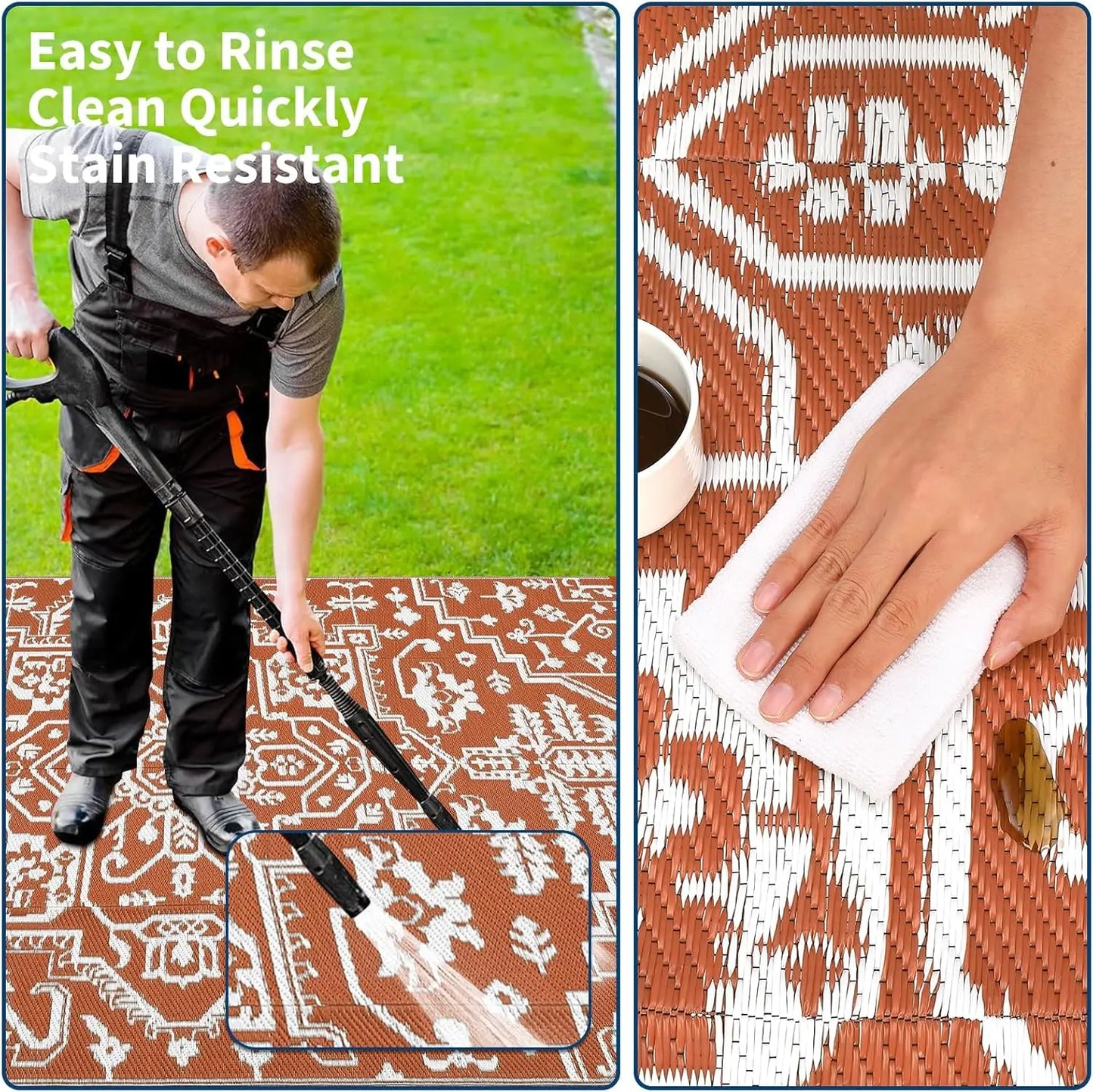 Waterproof Outdoor Rug Stain-Resistant Plastic Straw Carpet