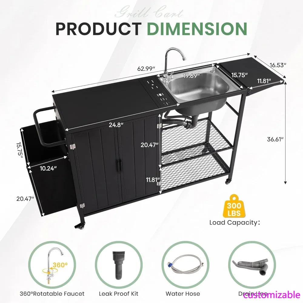 Rolling BBQ Cart with Sink