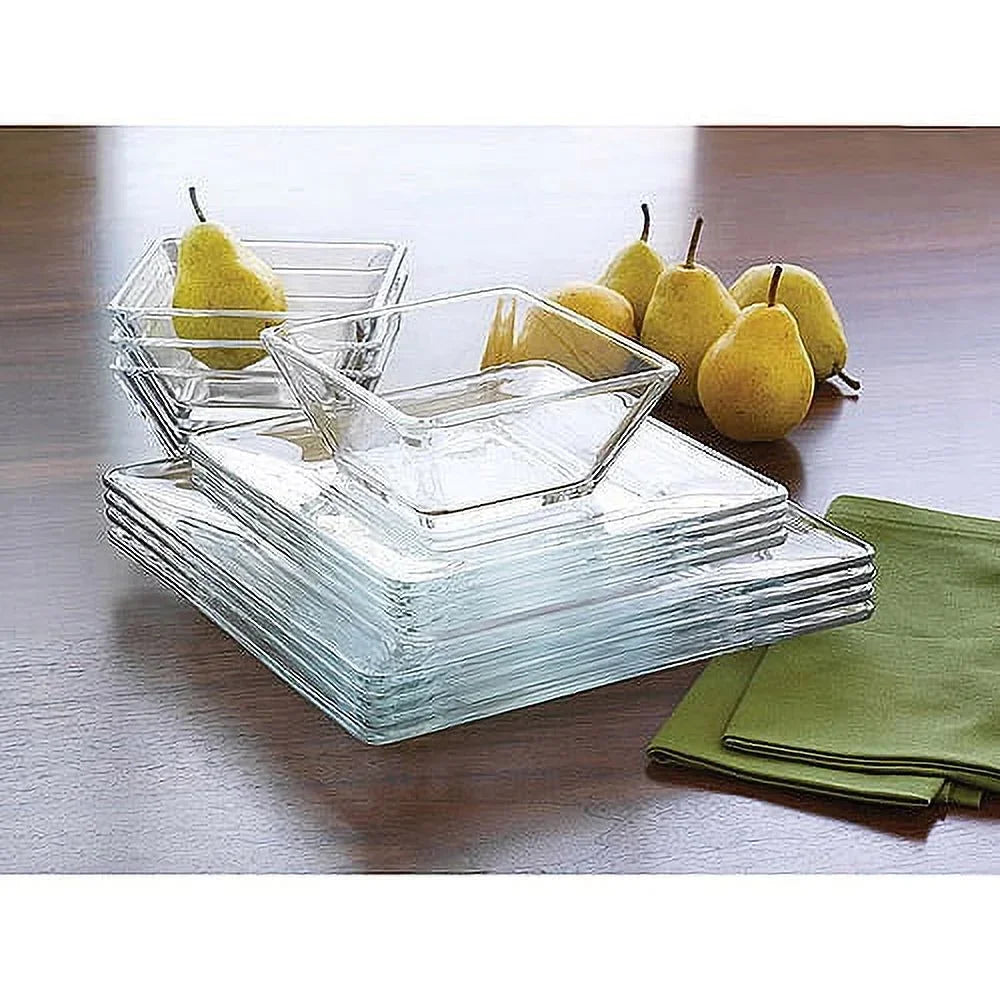 Square Clear Glass Dinnerware Set