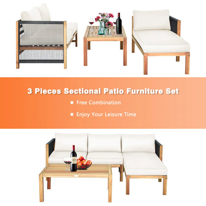 3PCS Patio Acacia Wood Sofa Set with Thick 
Cushions