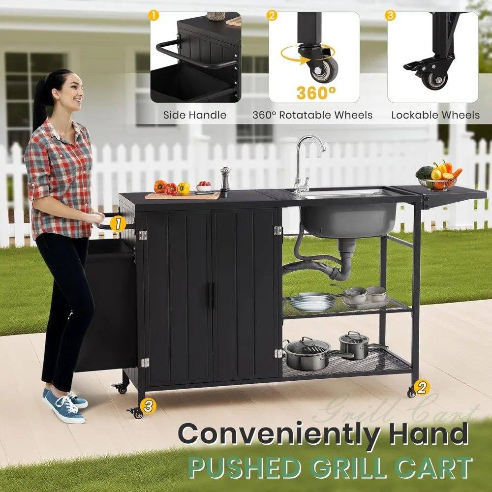 Rolling BBQ Cart with Sink