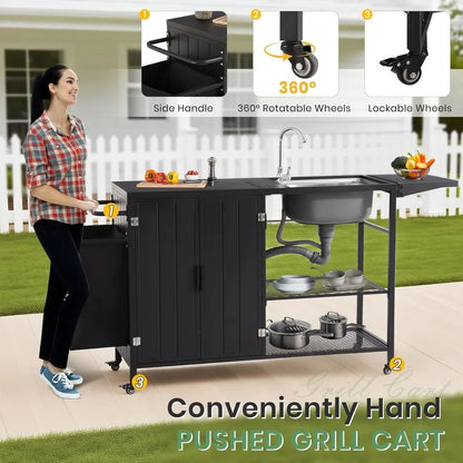 Rolling BBQ Cart with Sink