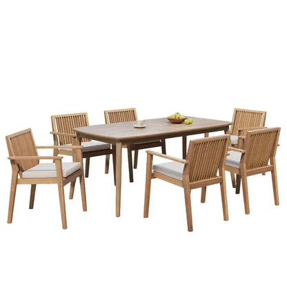 Acacia Outdoor Dining Set Table & 6 Chairs w/ Cushions