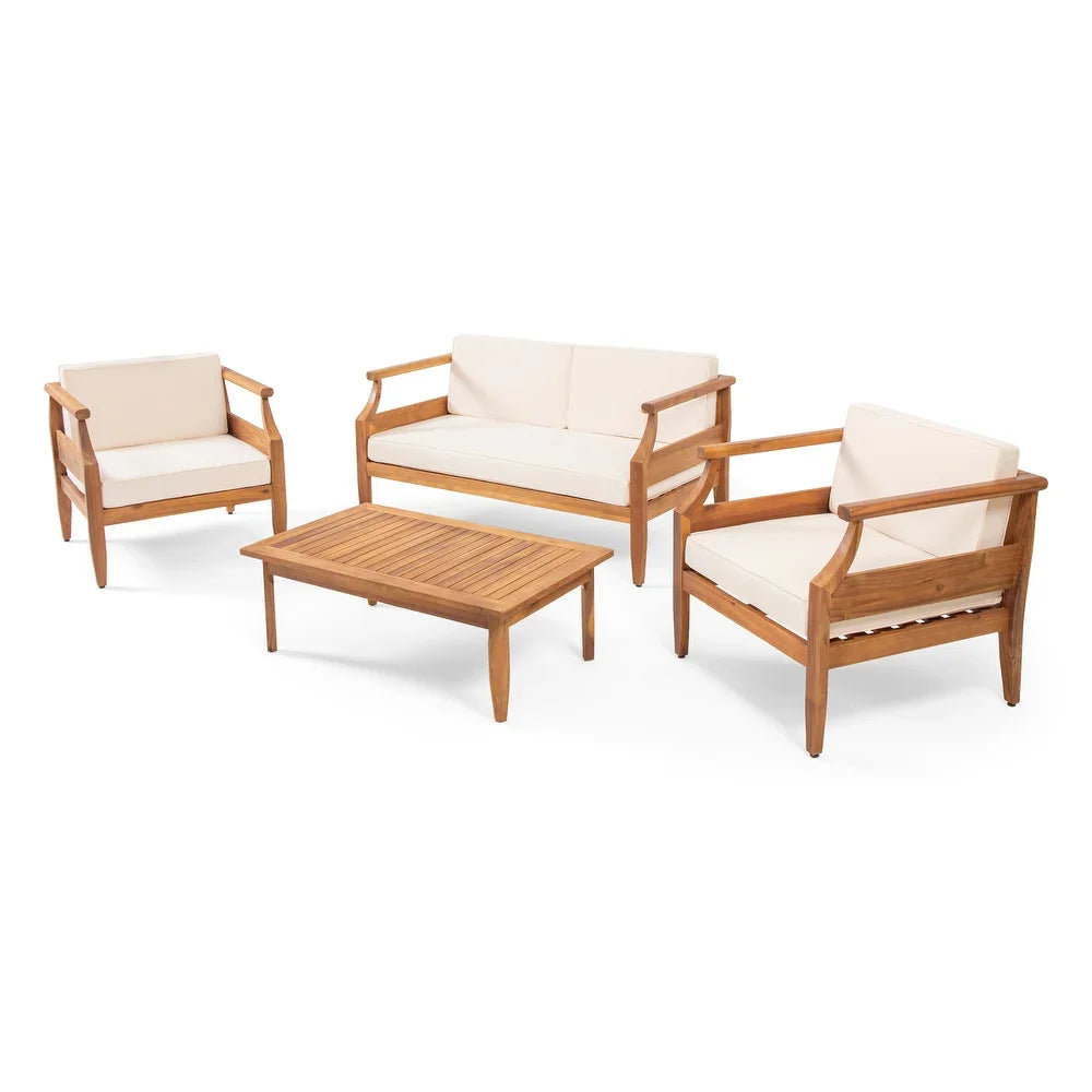 Acacia Wood Outdoor Club Chair Armchair with Water Resistant Cushion