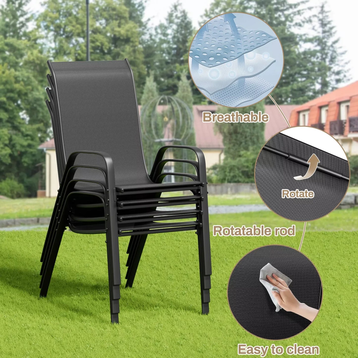 Patio Dining Set 30"x30" Table and 4 Textilene Chairs