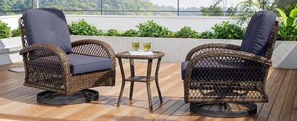 3 Pieces Patio Bisro Set, Rotating Rocking