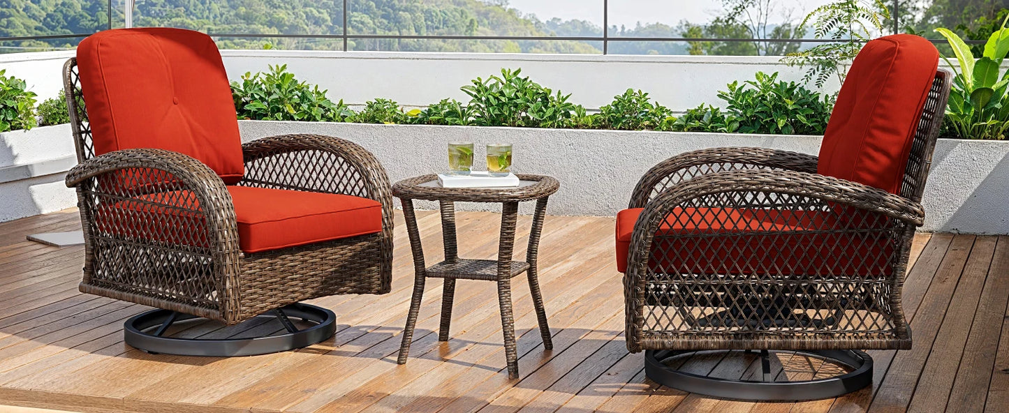 3 Pieces Patio Bisro Set, Rotating Rocking