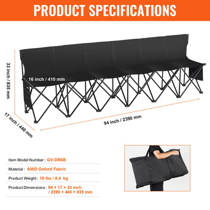 6/8 Seat Foldable Sideline Bench with Backrest & Bag