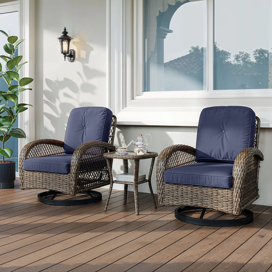 3 Pieces Patio Bisro Set, Rotating Rocking