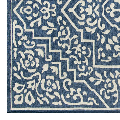 5' x 7' Blue Traditional Medallion Outdoor Rug
