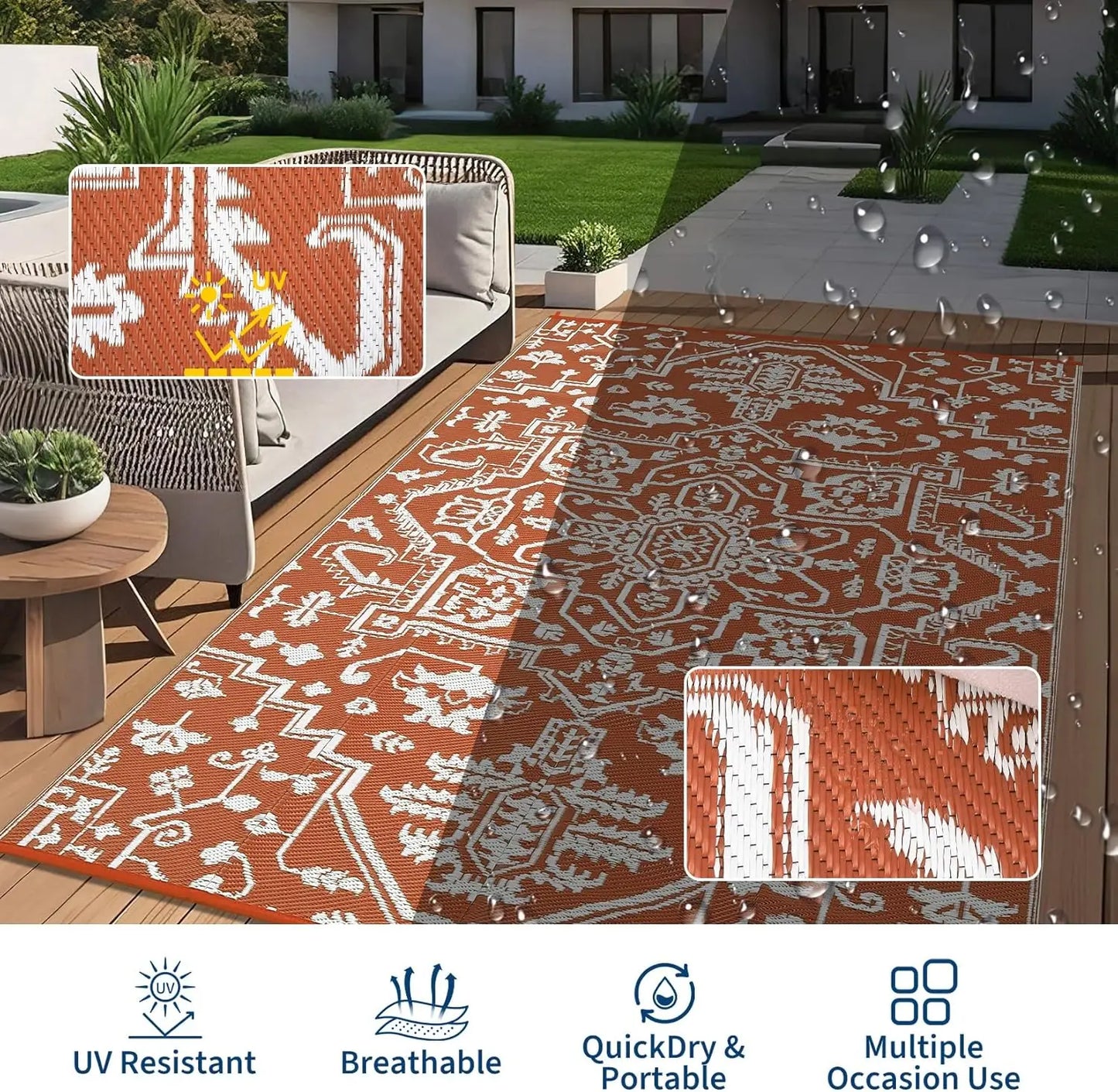 Waterproof Outdoor Rug Stain-Resistant Plastic Straw Carpet