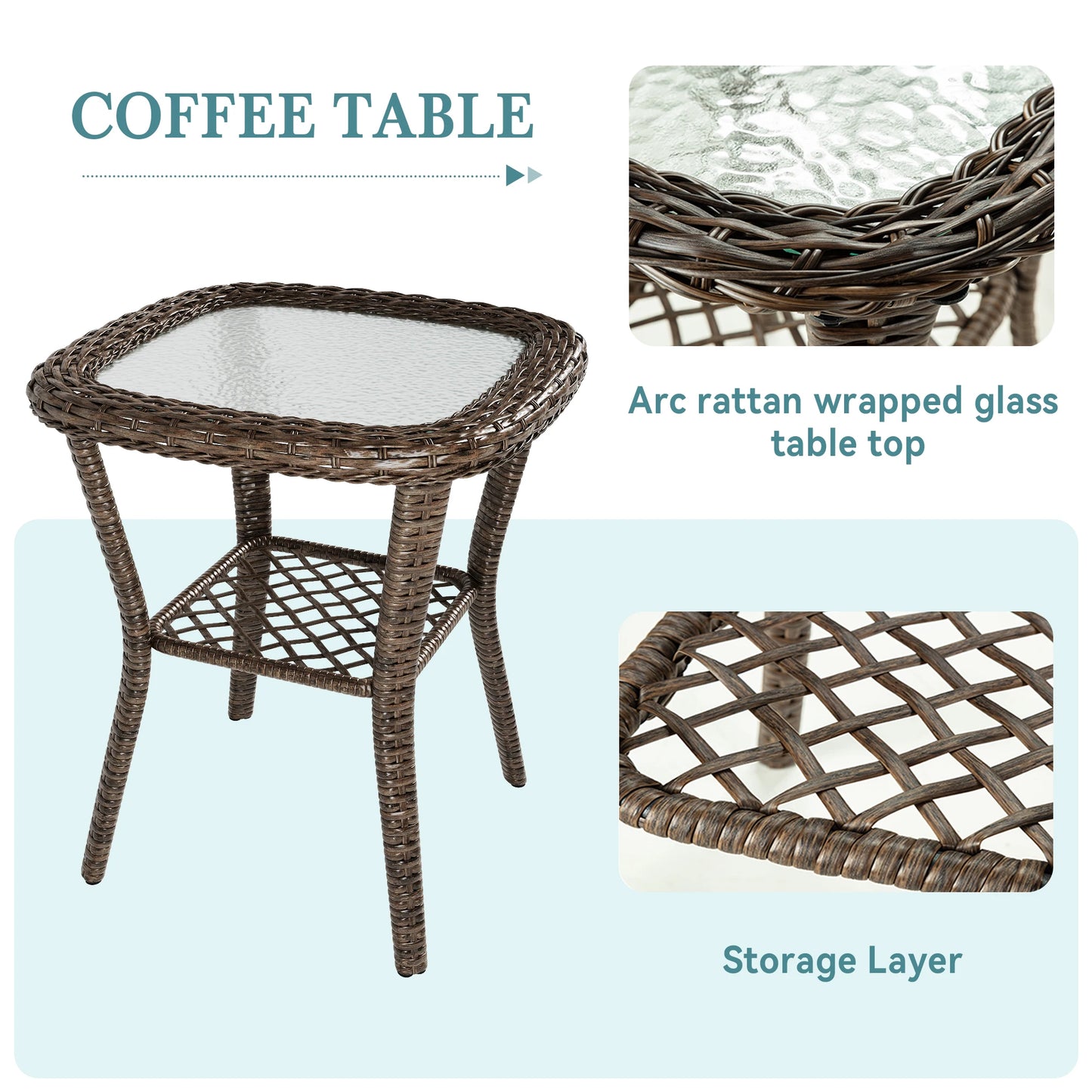 3 Pieces Patio Bisro Set, Rotating Rocking