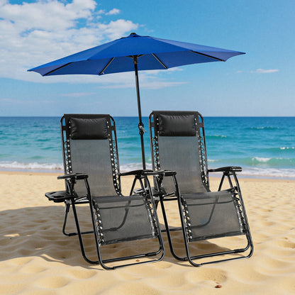 Set of 2 Zero Gravity Portable Recliner Chair with Cup Holder Trays Adjustable Pillow