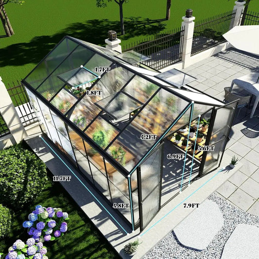 Greenhouse with 7ft Height, 4 Vent Windows, and Lockable Door