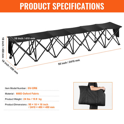 6/8 Seat Foldable Sideline Bench with Backrest & Bag