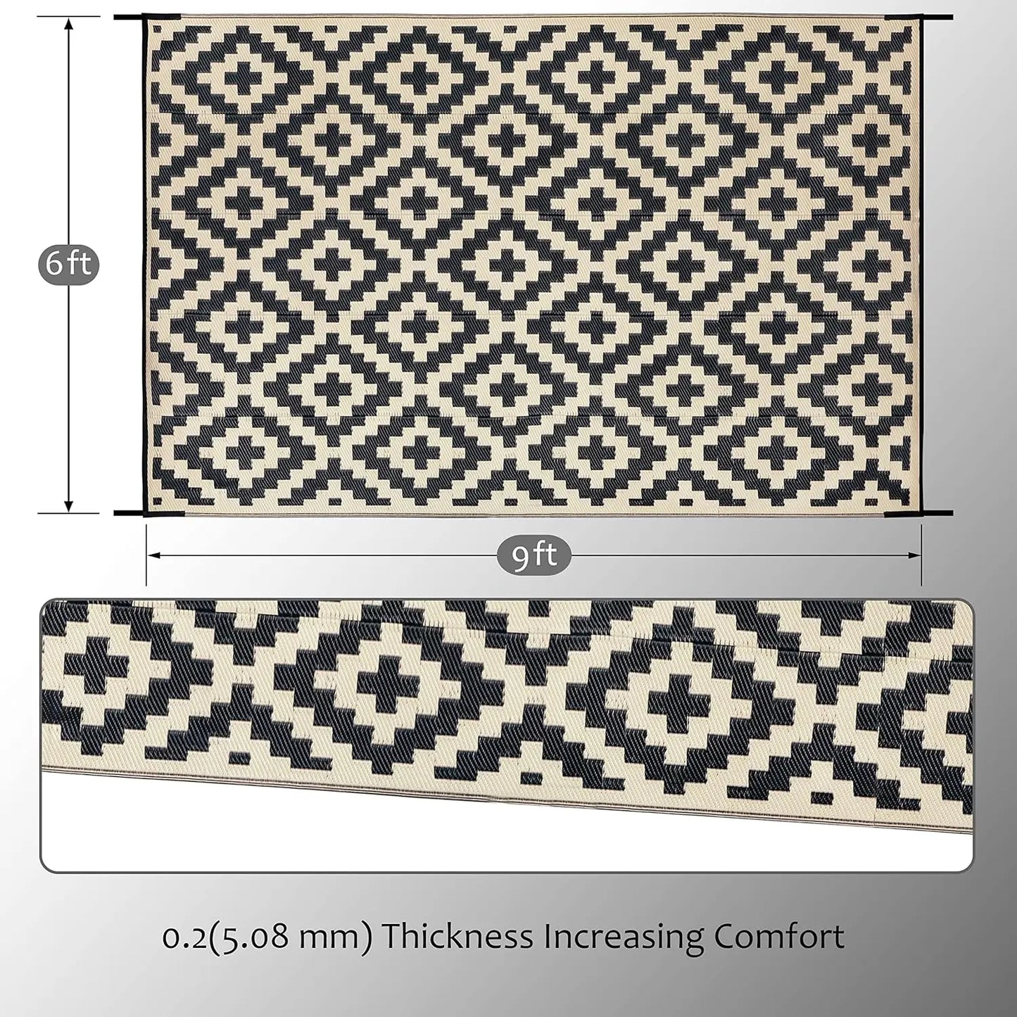 Reversible Plastic Straw Patio Rug, 6' x 9'