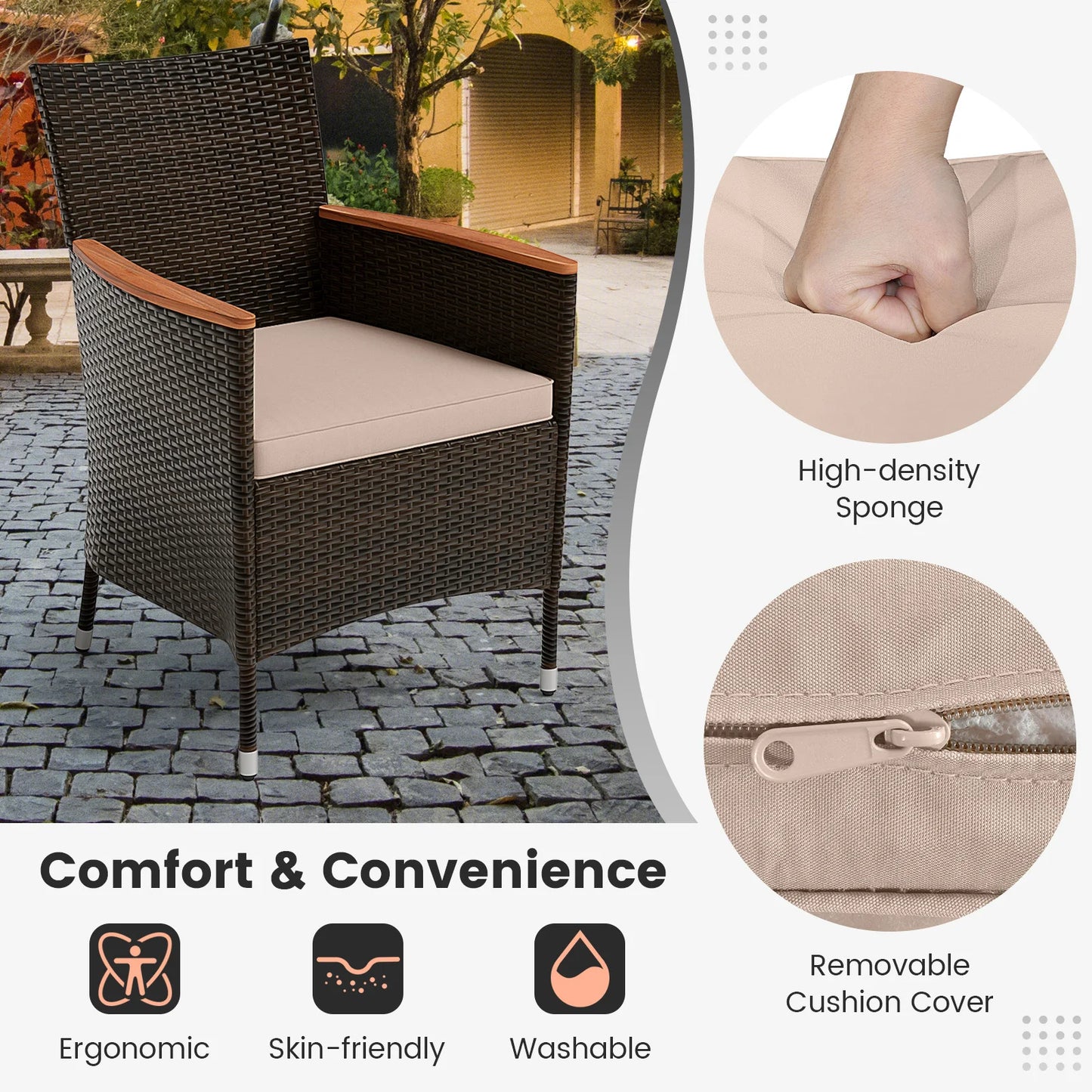 9PCS Wicker Patio Dining Set Acacia Wood Table Cushions Chairs