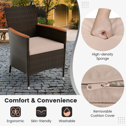 9PCS Wicker Patio Dining Set Acacia Wood Table Cushions Chairs
