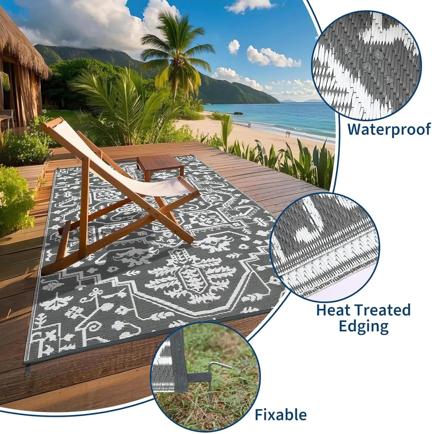 Waterproof Outdoor Rug Stain-Resistant Plastic Straw Carpet