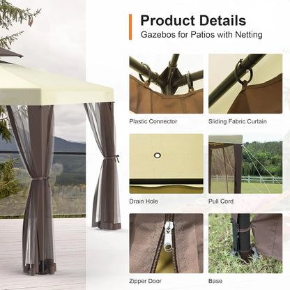10x10 Patio Gazebo Canopy Removable Netting Shade Garden Backyard Deck Lawn Customized