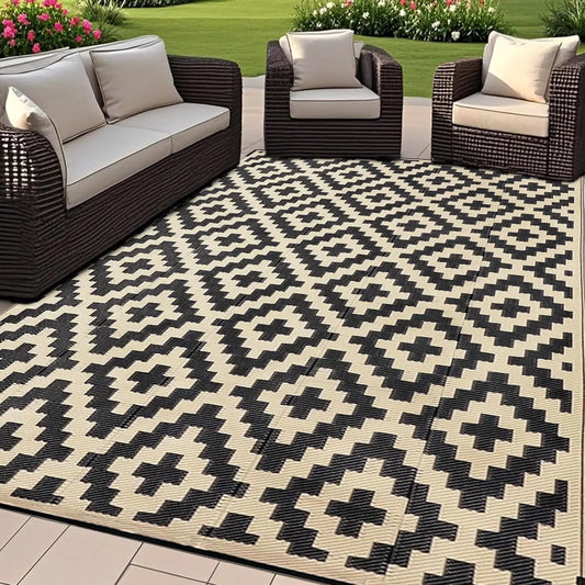 Reversible Plastic Straw Patio Rug, 6' x 9'