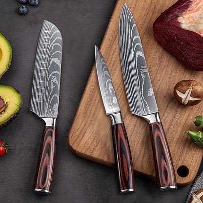 3 Piece Damascus Pattern Knife Set