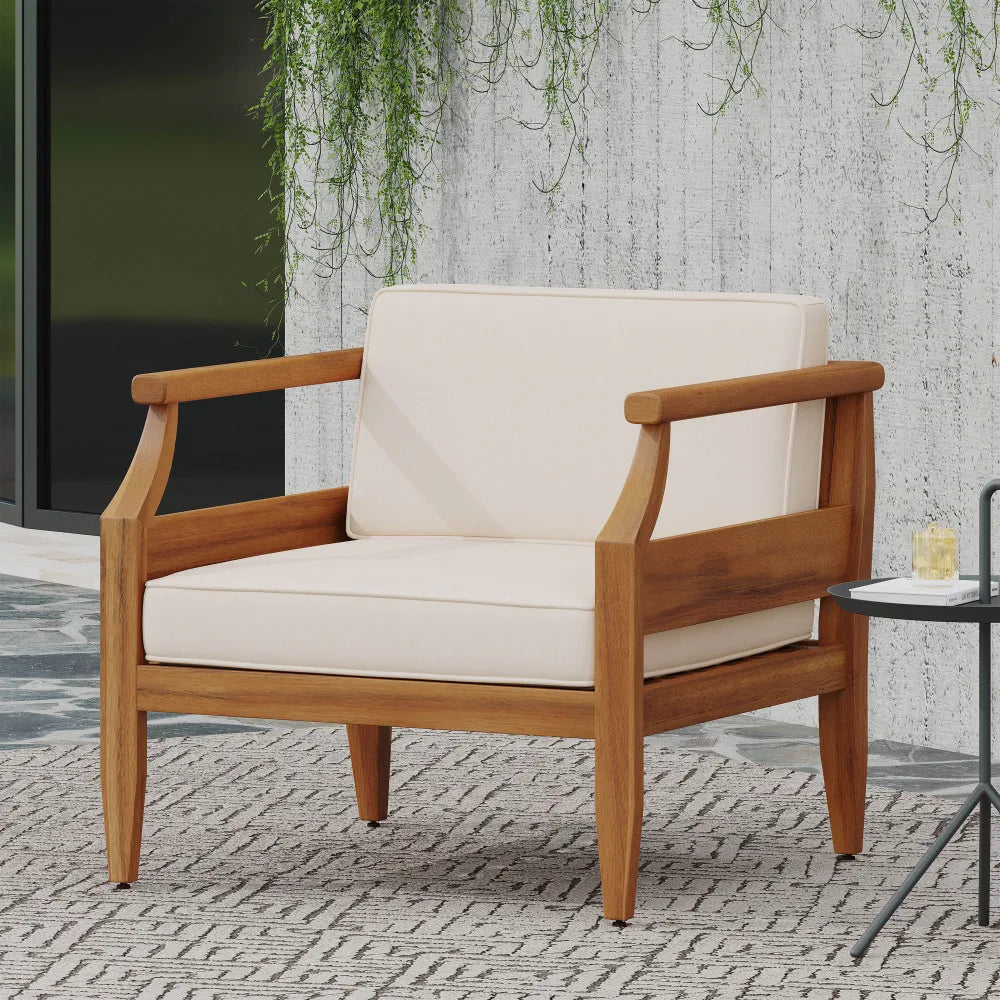 Acacia Wood Outdoor Club Chair Armchair with Water Resistant Cushion