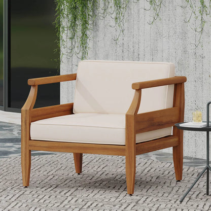 Acacia Wood Outdoor Club Chair Armchair with Water Resistant Cushion