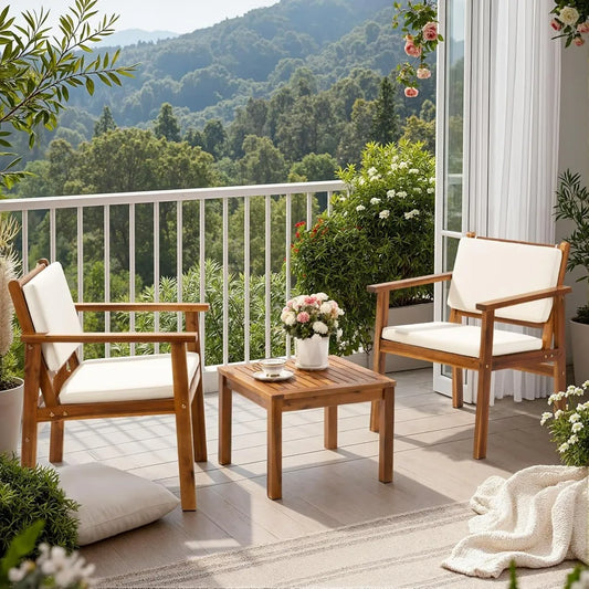 Patio Chairs 3 or 4 Piece Acacia Wood Patio Furniture with Coffee Table & Cushions