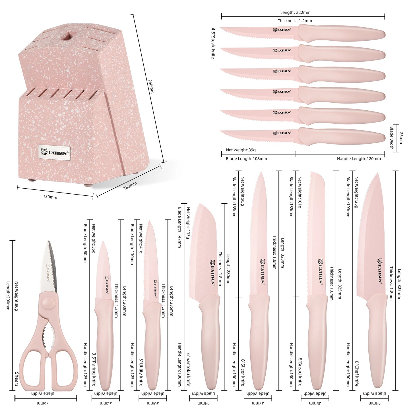 Pink Kitchen Knife Set