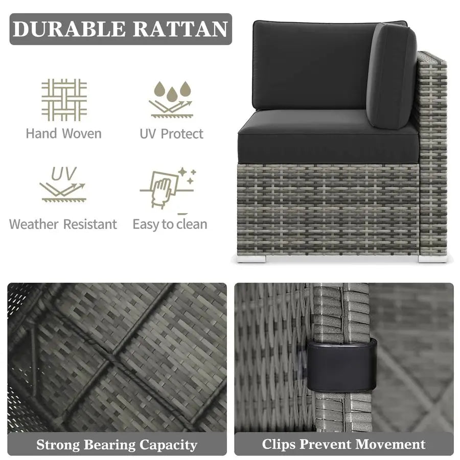 8 Piece Wicker Rattan Sectional Sofa with Coffee Table