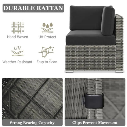 8 Piece Wicker Rattan Sectional Sofa with Coffee Table