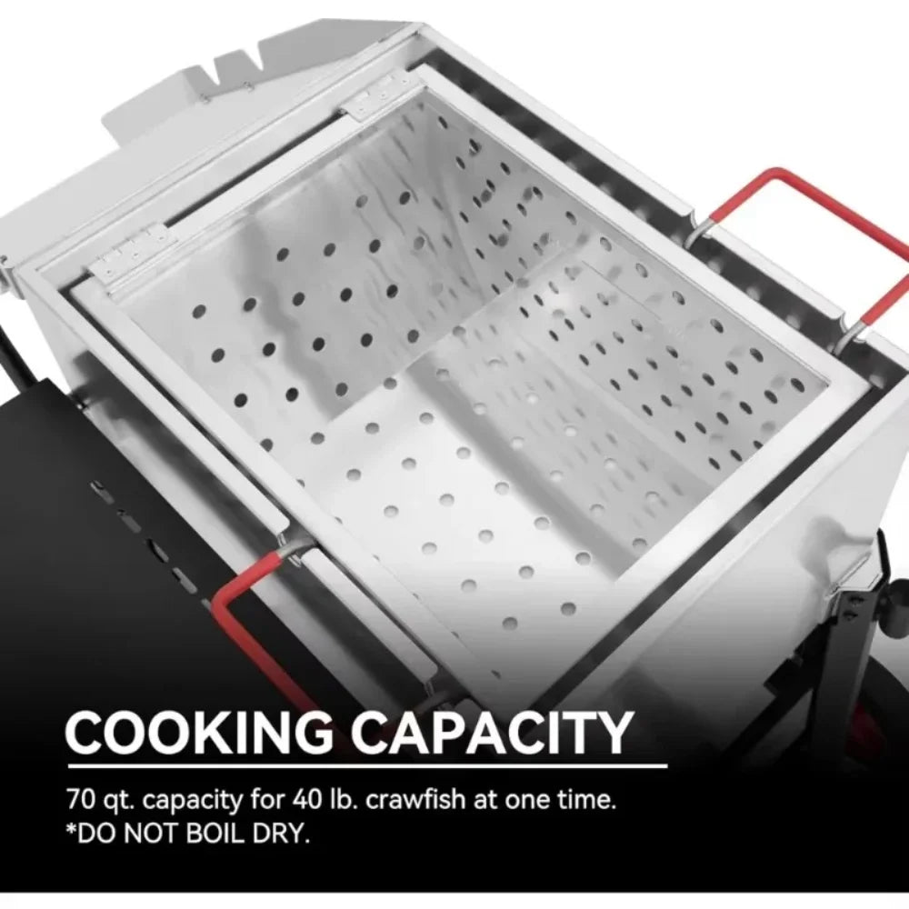 Crawfish Boiler with Stir Paddle and Foldable Cylinder shelf