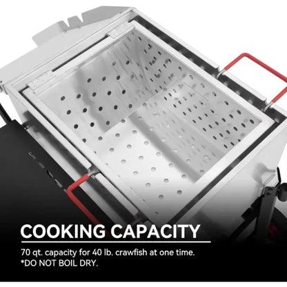 Crawfish Boiler with Stir Paddle and Foldable Cylinder shelf