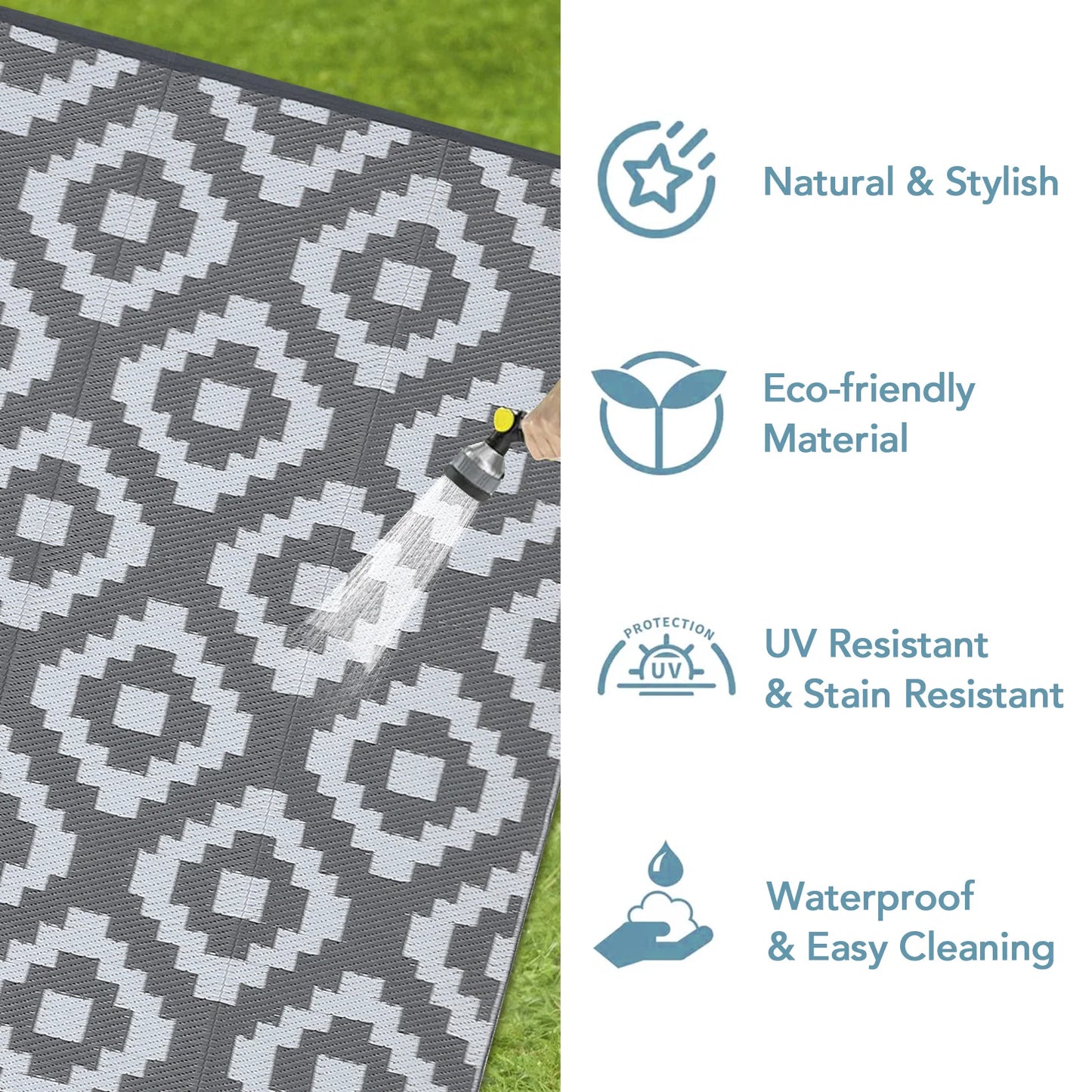 Outdoor Rug Plastic Straw Reversible  Rug
